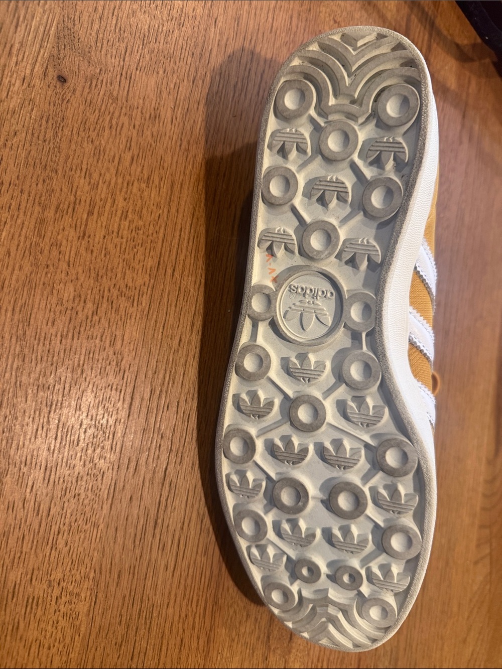 adidas Gazelle Men's Sneakers in Mustard Yellow with White Stripes and Navy Heel - Picture 12 of 12